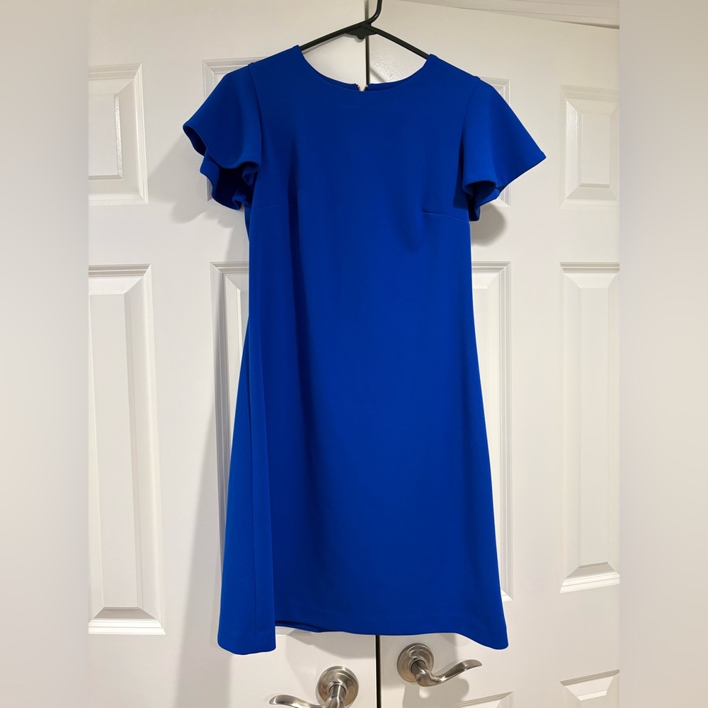 Blue Calvin Klein Business Professional Dress with Ruffle Sleeves Size 8